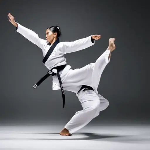 An image showcasing a disciplined Taekwondo practitioner executing a Poomsae, with precise movements and fluid transitions
